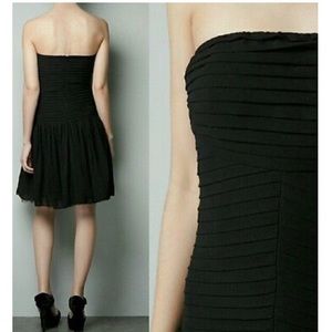 Zara Black Shutter Pleat Cocktail Dress Strapless